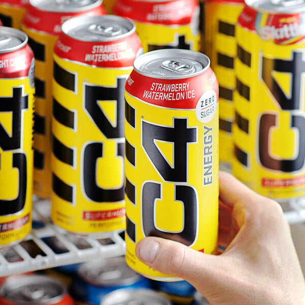 C4 Energy Strawberry Watermelon Ice Energy Drink 16 fl. oz. Can - 12/Case