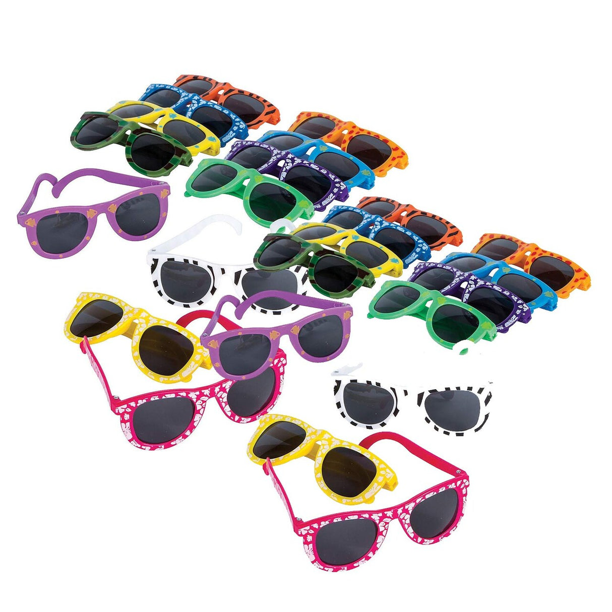 Mega Bulk 96-Pack Kids Patterned Plastic Sunglasses – 5" x 4.5" Fun Assortment