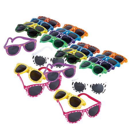 Mega Bulk 96-Pack Kids Patterned Plastic Sunglasses – 5" x 4.5" Fun Assortment