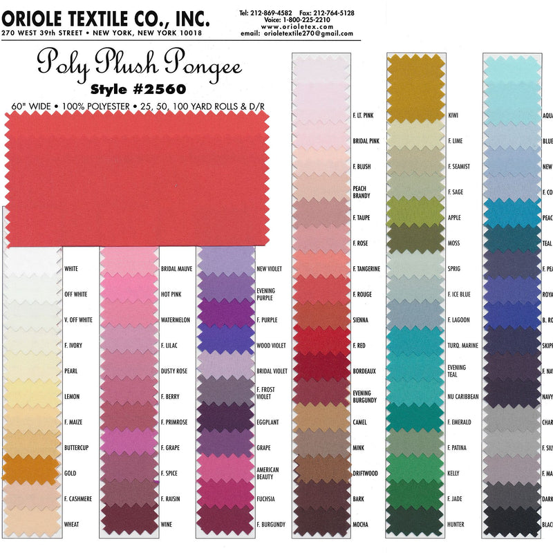 Poly Plush Pongee Polyester Fabric - Smooth Lightweight Lining, Multiple Colors, Folded On Board Or Rolled On Tube (1 Yard)