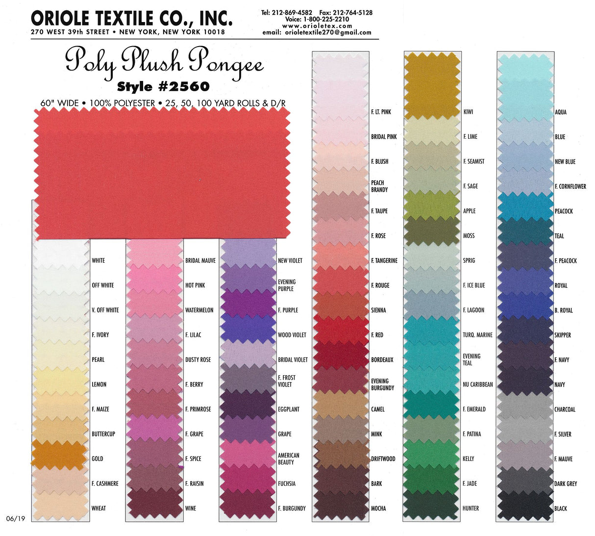 Poly Plush Pongee Polyester Fabric - Smooth Lightweight Lining, Multiple Colors, Folded On Board Or Rolled On Tube (1 Yard)