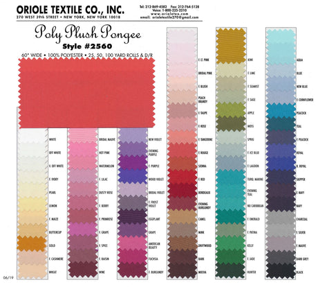 Poly Plush Pongee Polyester Fabric - Smooth Lightweight Lining, Multiple Colors, Folded On Board Or Rolled On Tube (1 Yard)