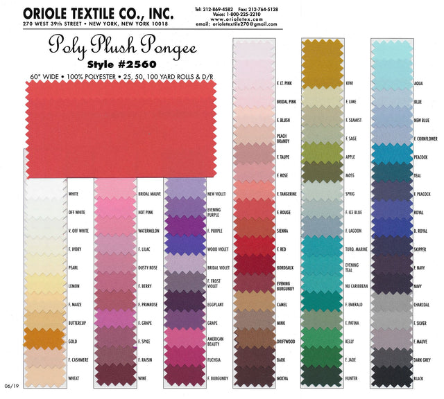 Poly Plush Pongee Polyester Fabric - Smooth Lightweight Lining, Multiple Colors, Folded On Board Or Rolled On Tube (1 Yard)