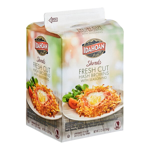 Idahoan Shreds Fresh Cut Hash Browns with Seasoning 2.125 lb. Carton - 6/Case