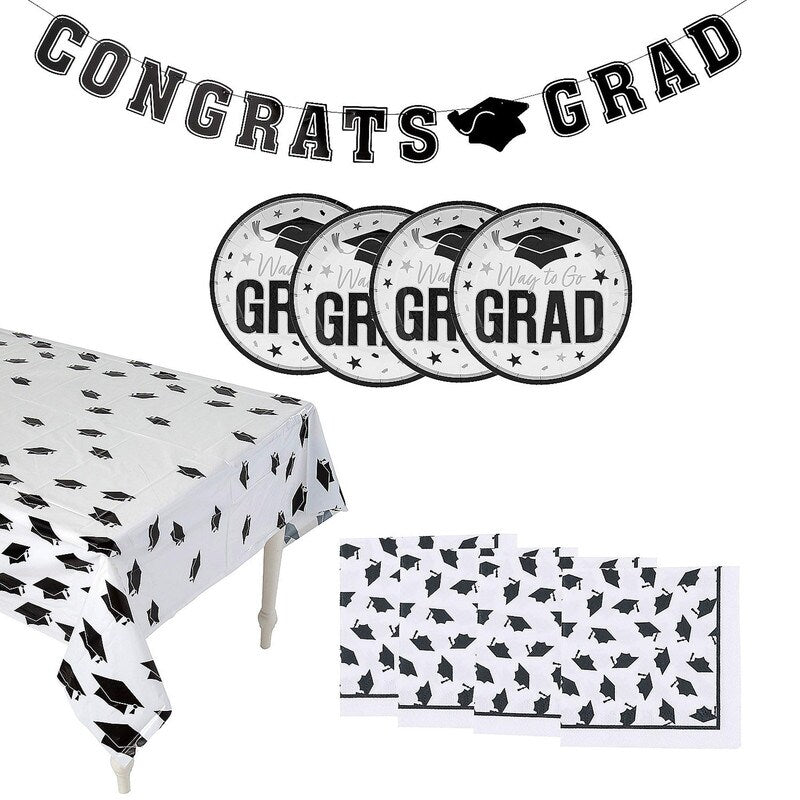 Graduation Party Blue Dessert Tableware Kit 102 Pieces for 50 Guests Disposable Set