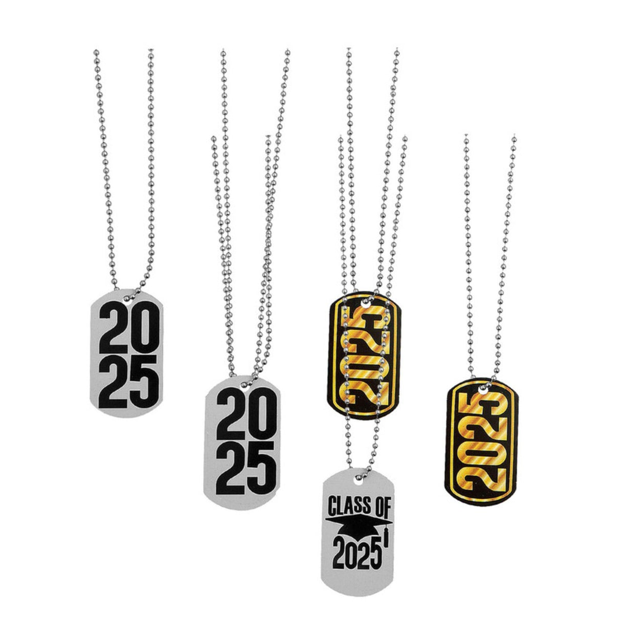 24" 2025 Graduation Metal Dog Tag Necklaces 12 Pc.