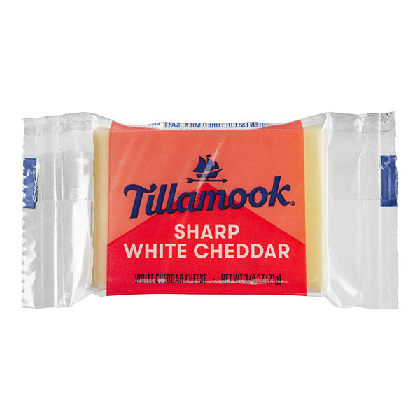 Tillamook Sharp White Cheddar Cheese Snack Portion 0.75 oz. with Merchandising Display Box (2 Boxes of 50) - 100/Case