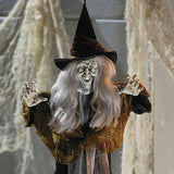 27 1/2" Hanging Smiling Witch with Gray Hair Halloween Decoration