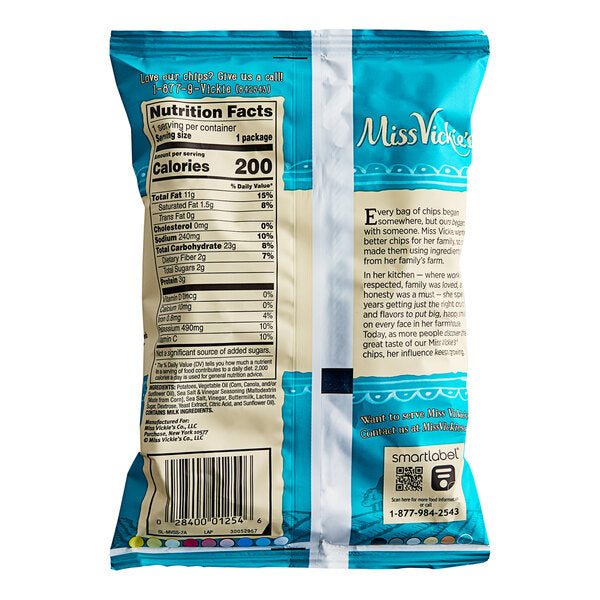 Miss Vickie's Sea Salt & Vinegar Kettle Potato Chips 1.375 oz. - 64/Case