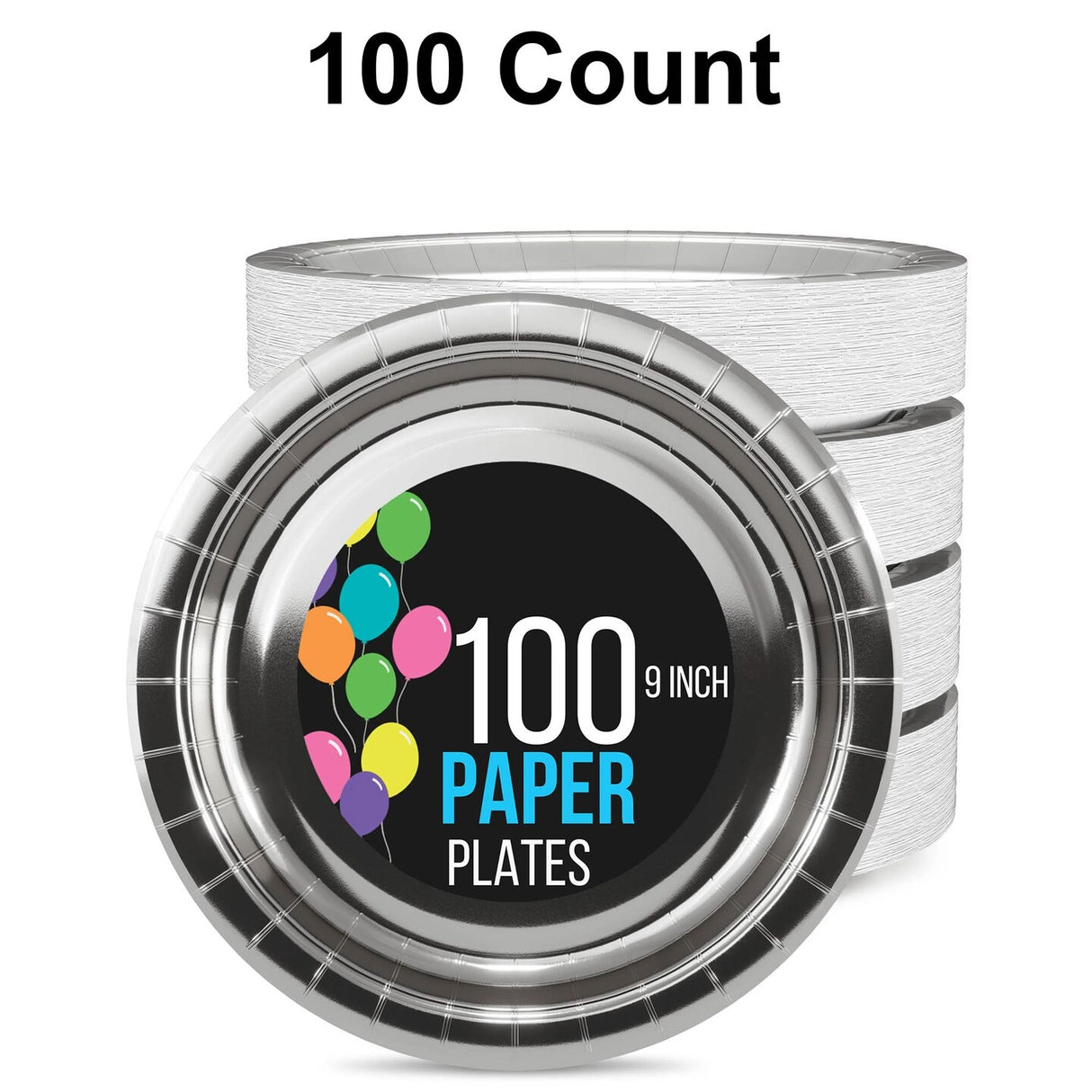 100 Count Reflective Silver Paper Plates Elegant Disposable Party Dinnerware for Weddings and Events 9 Inch