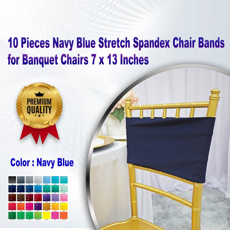10 piezas de bandas de silla de spandex azul marino elástico para sillas de banquete 7 x 13 pulgadas