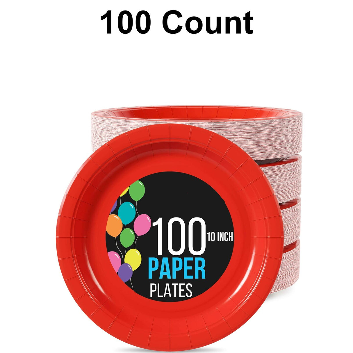 100 Count Red Paper Plates Disposable Party Plates for Weddings and Events 10"