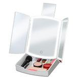 iHome iCVS30 Portable Tri-Fold Lighted Vanity Mirror with Makeup Organizer – Three Color Light Modes