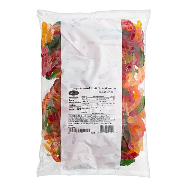 Albanese Large Assorted Fruit Gummi Worms 5 lb. - 4/Case