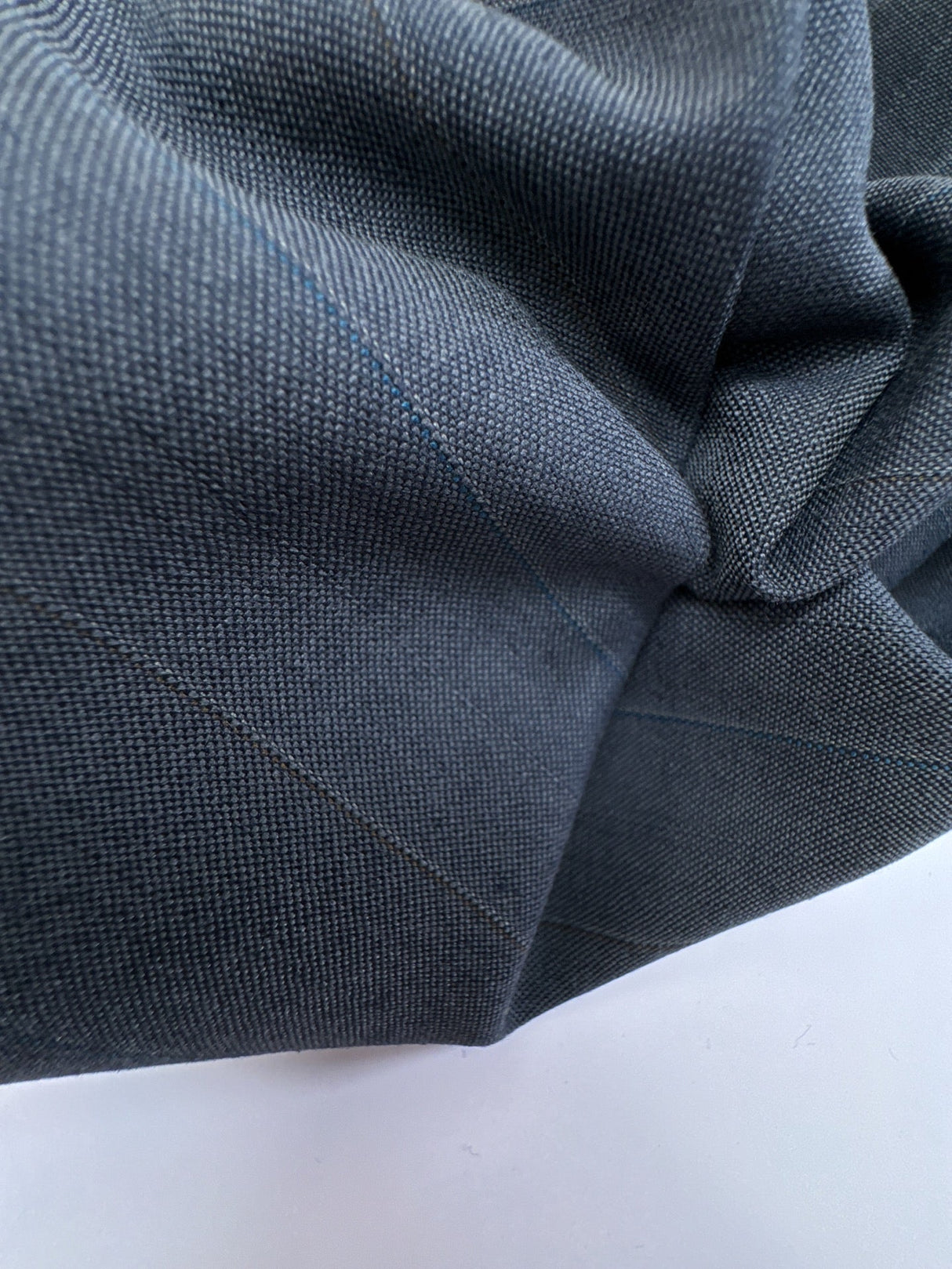 Wool Polyester Striped Suit Fabric Gray Blue
