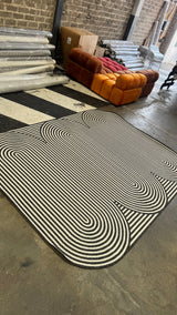 TOV 305 Polypropylene Fabric - Black & Ivory Geometric, Indoor/Outdoor Rug, Organic Live Edge (1 Piece)