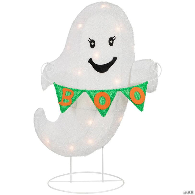 25" Lighted LED Ghost with "Boo" Banner Halloween Yard Decoration