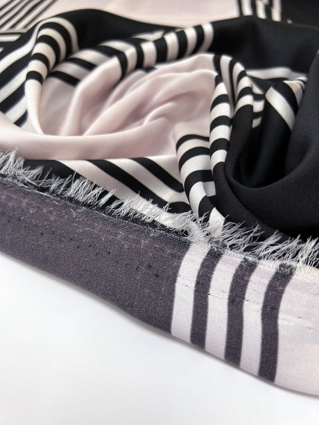 Printed Polyester Sateen Fabric Beige Black