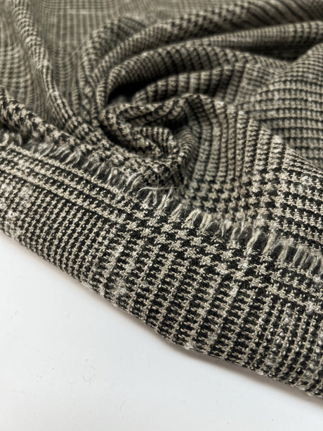 Cotton Wool Bouclé Houndstooth Check Gray-Beige