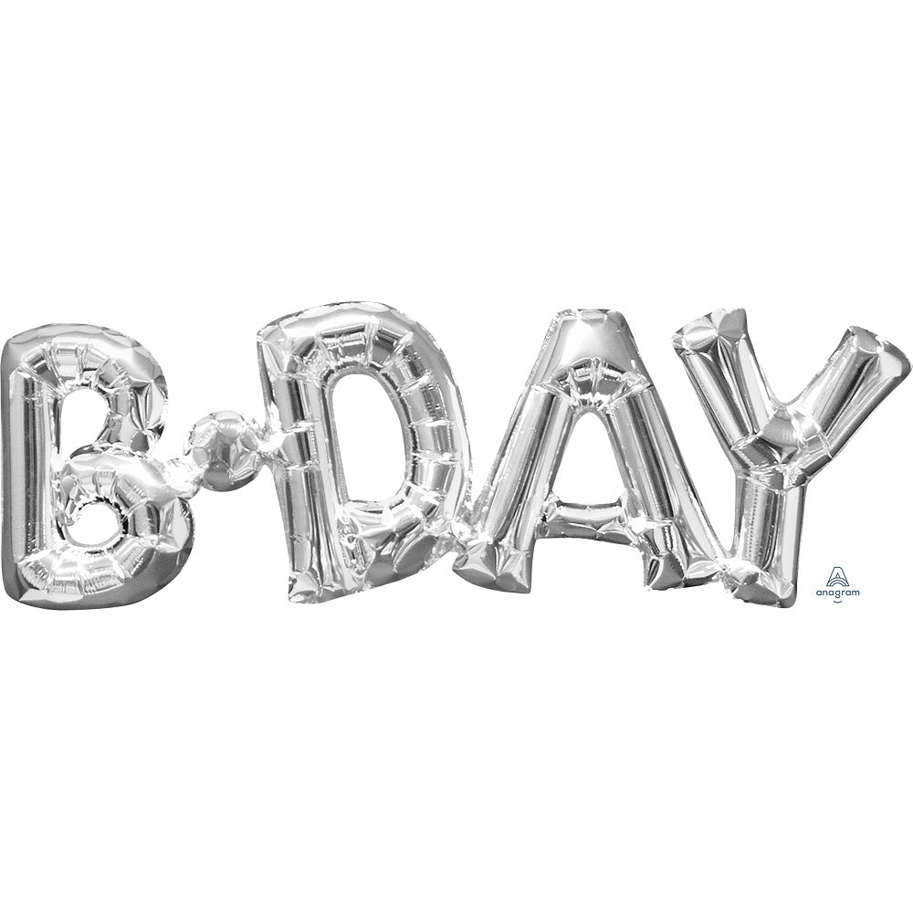Foil Balloon B-DAY Silver Air-Fill Only