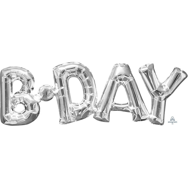 Foil Balloon B-DAY Silver Air-Fill Only