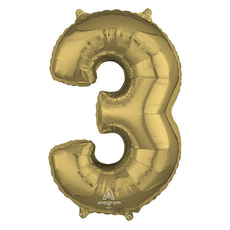 Foil Number 3 Balloon White Gold