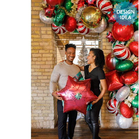 Poinsettia Foil Balloon 26 Inch Satin Infused