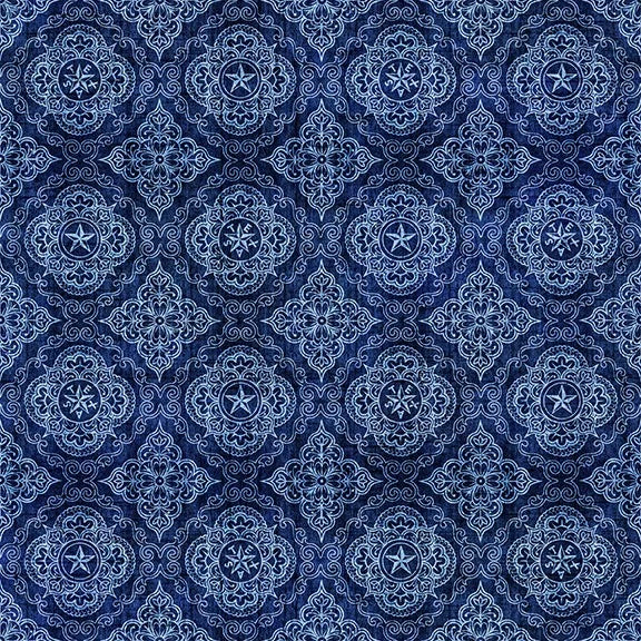 Cotton Print Western Geo Medallions Indigo Fabric
