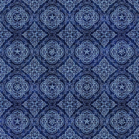 Cotton Print Western Geo Medallions Indigo Fabric