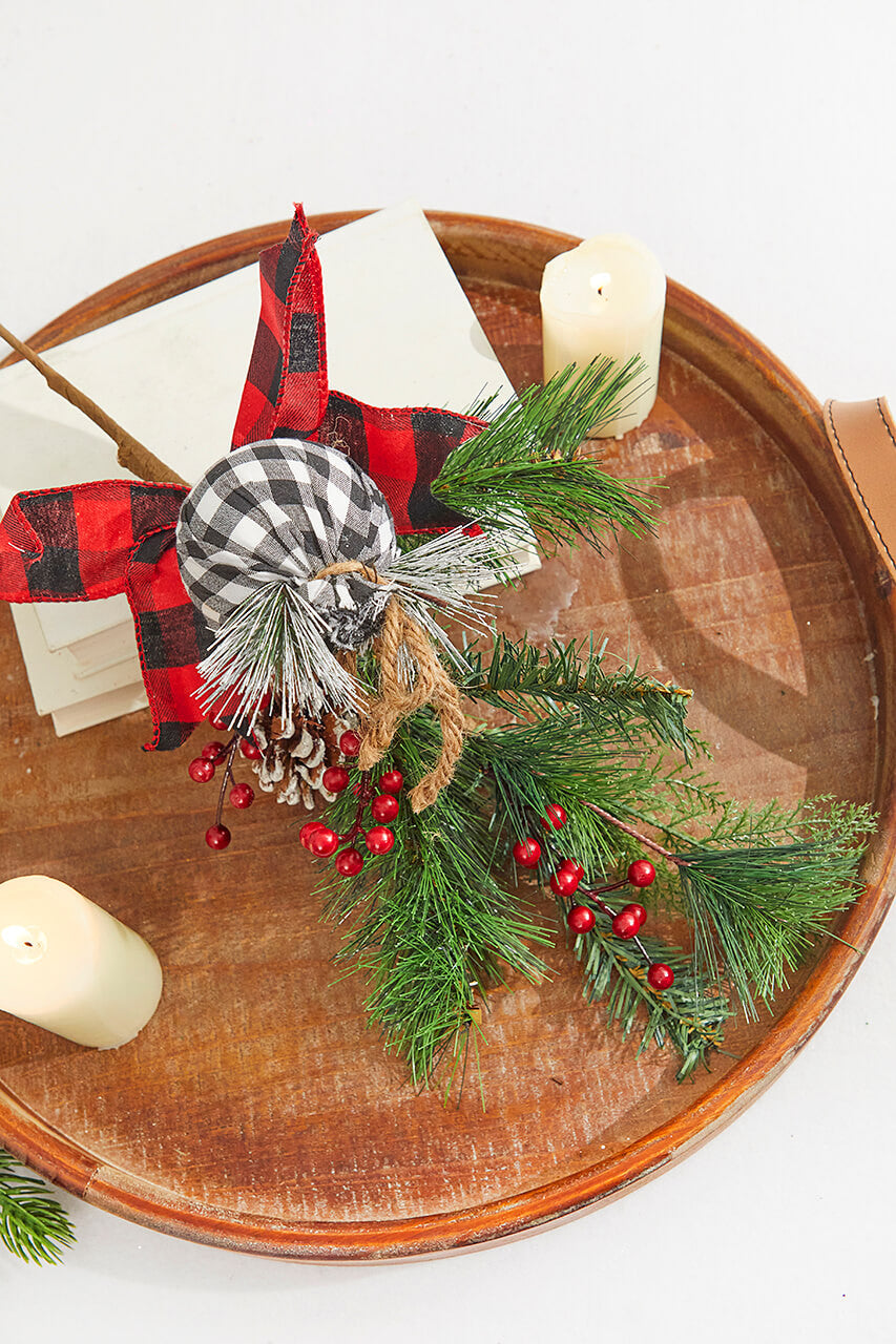 Holiday Pine Pick Buffalo Check Ornament 18 Inch Christmas