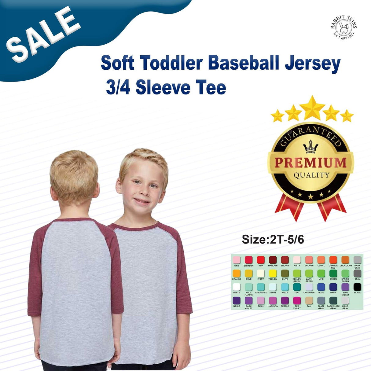 RADYAN® Soft Toddler Baseball Jersey 3/4 Sleeve Tee