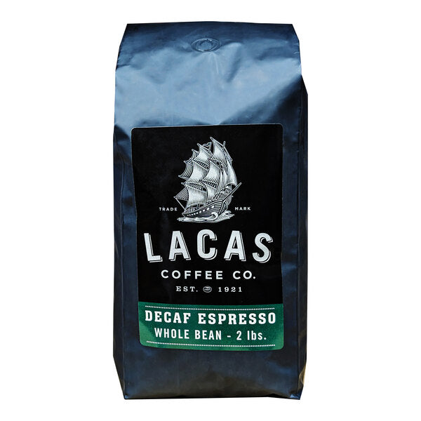 Lacas Coffee Decaf Whole Bean Espresso 2 lb. - 4/Case
