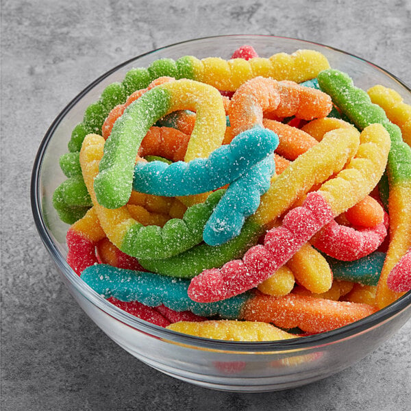 Albanese Large Sour Neon Gummi Worms 4.5 lb. - 4/Case