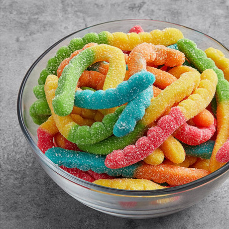 Albanese Large Sour Neon Gummi Worms 4.5 lb. - 4/Case