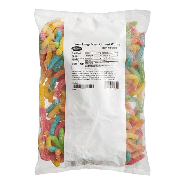 Albanese Large Sour Neon Gummi Worms 4.5 lb. - 4/Case