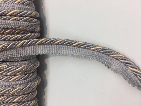 Light Blue With Beige Trim Rope With Gimp Upholstery Fabric - Light Blue/Beige Trim, 3/4" Width (10 Yards)