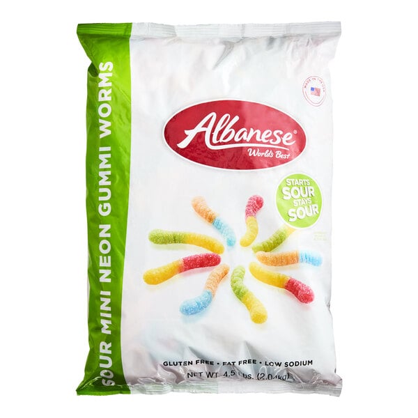 Albanese Mini Sour Neon Gummi Worms 4.5 lb. - 4/Case