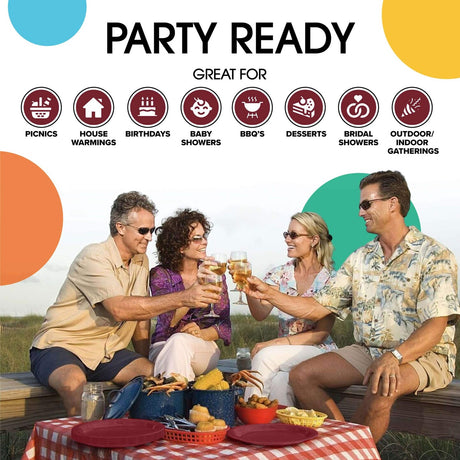 50 Count Burgundy Paper Plates Elegant Disposable Party Celebrations for Events 7"