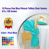 10 Pieces Pool Blue Pintuck Taffeta Chair Sashes 9.5 x 108 Inches