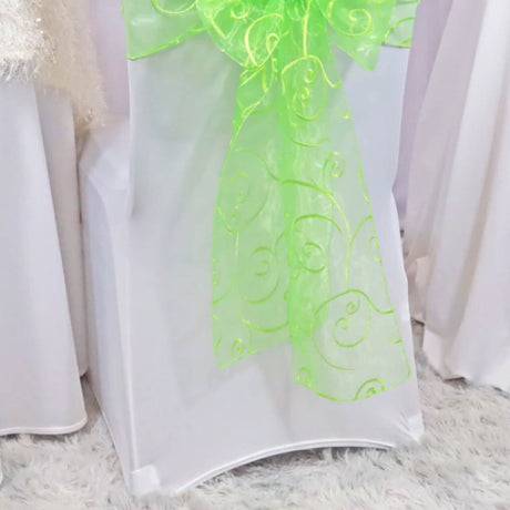 10 Pieces Apple Green Embroidered Sheer Organza Chair Sashes 8"x108" for Elegant Occasions
