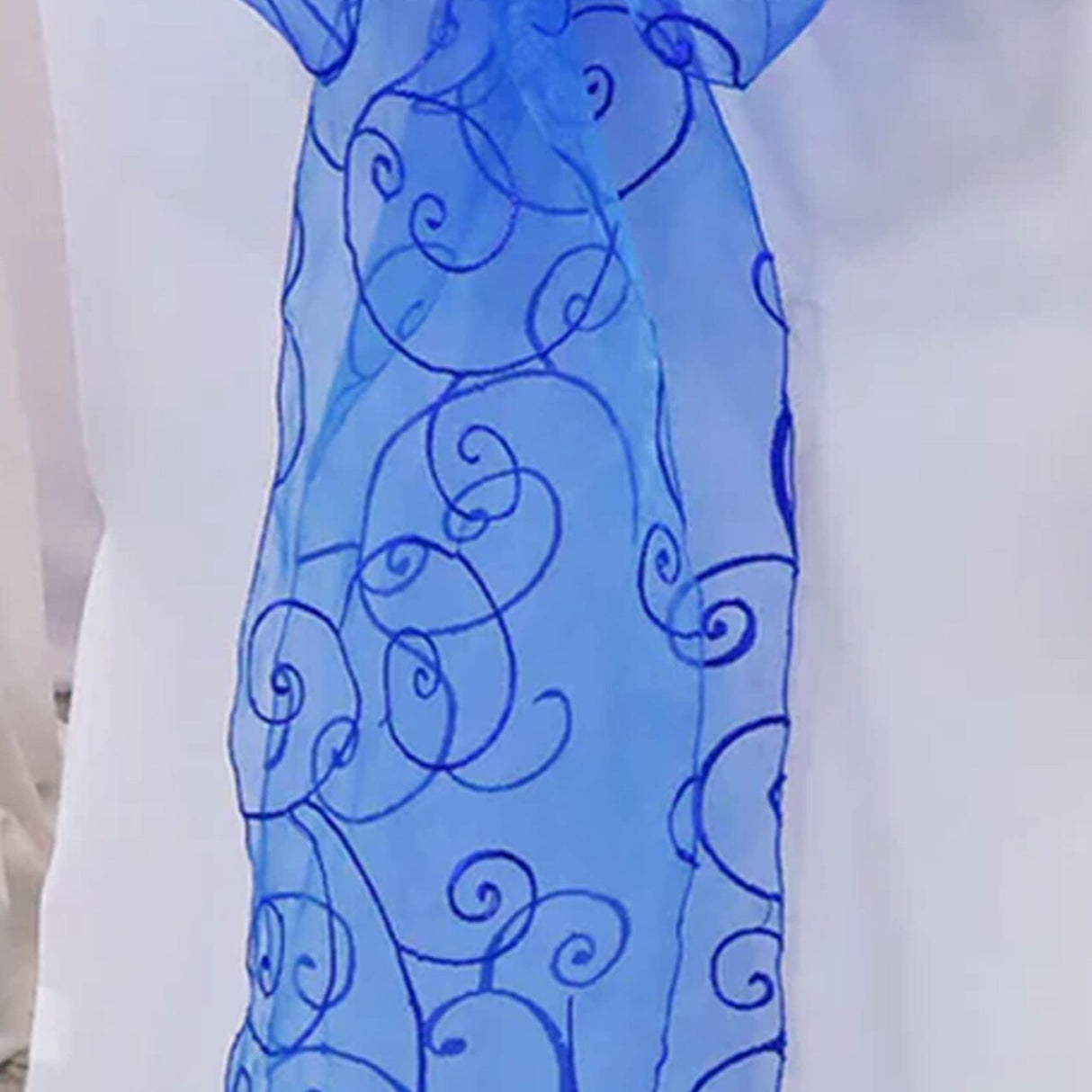 10 Pieces Royal Blue Embroidered Organza Chair Sashes 8"x108" Elegant Wedding & Event Decor