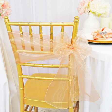 10 Pieces Apricot Peach Organza Chair Sashes 8"x108" Elegant Sheer Decor for Weddings & Events