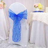 10 Pieces Royal Blue Embroidered Organza Chair Sashes 8"x108" Elegant Wedding & Event Decor