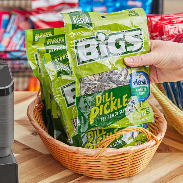 BIGS Vlasic Dill Pickle Flavored Whole Sunflower Seeds 5.35 oz. - 12/Case