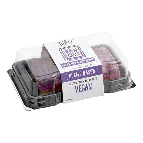 Nats Rawline Plant-Based Vegan Raspberry and Blueberry Raw Cake Square Duo Pack 4.6 oz. - 12/Case