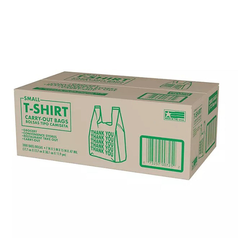 Small T Shirt Carry Out Bags 7 x 5 x 15 Inch Thank You Print