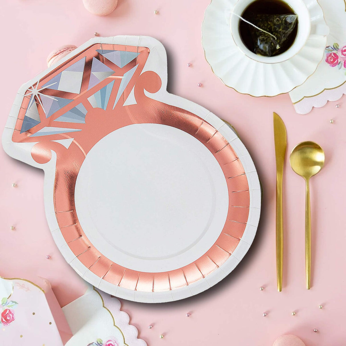 8 Count Wedding Ring-Shaped Paper Dinner Plates 8½" x 11½" Disposable Bridal Shower & Engagement Party Plates
