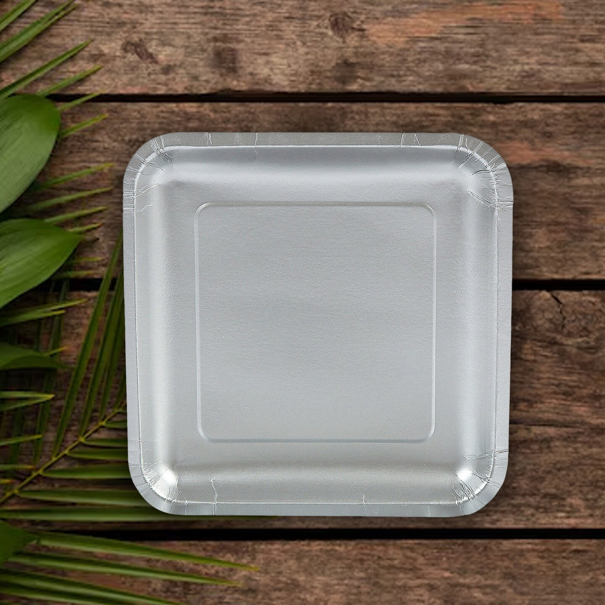 24 Count Metallic Silver Square Paper Dinner Plates 9" Disposable Elegant Party Plates