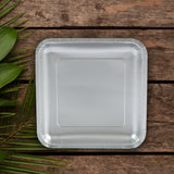24 Count Metallic Silver Square Paper Dinner Plates 9" Disposable Elegant Party Plates