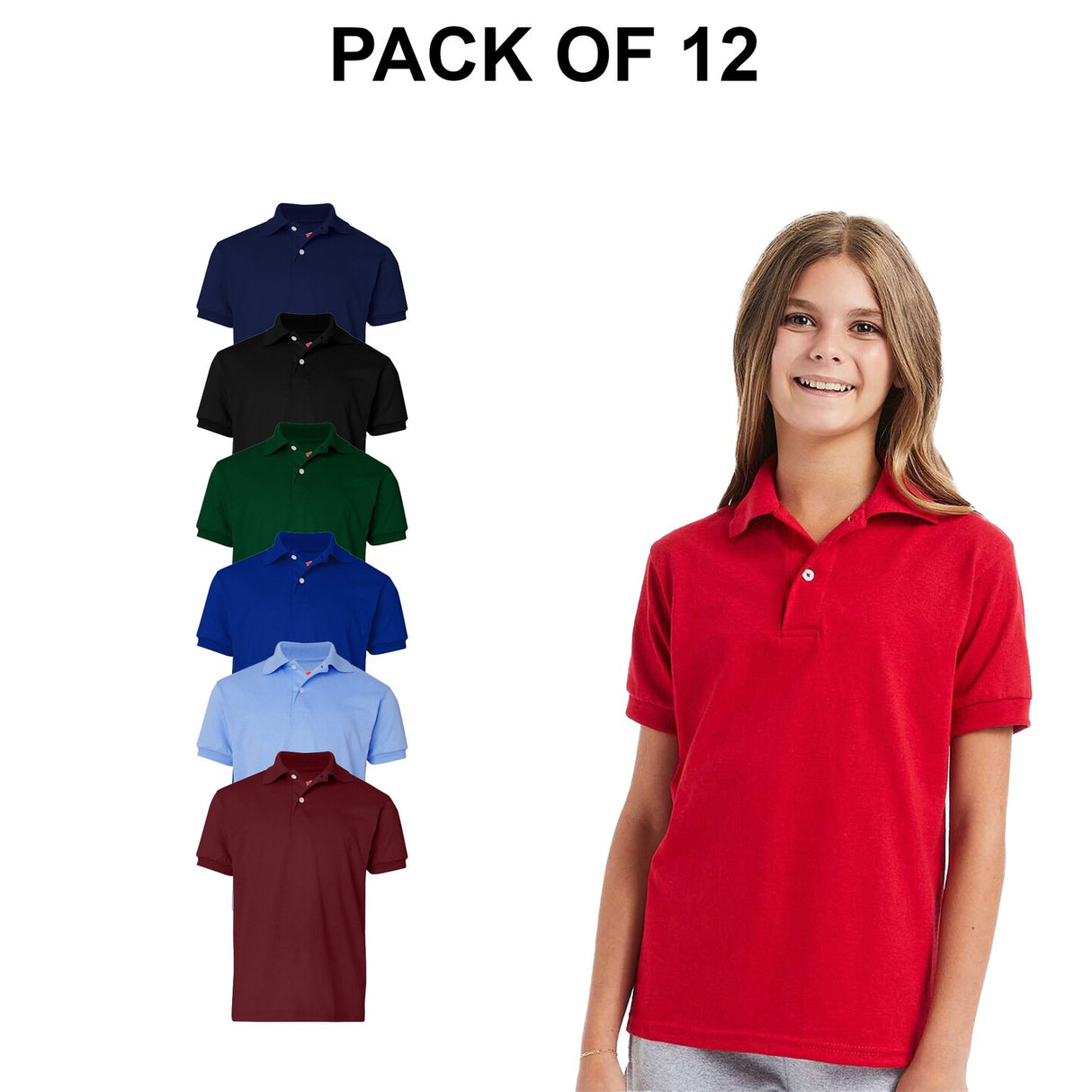 12 Pack: Hanes® - Youth Ecosmart Jersey Polo